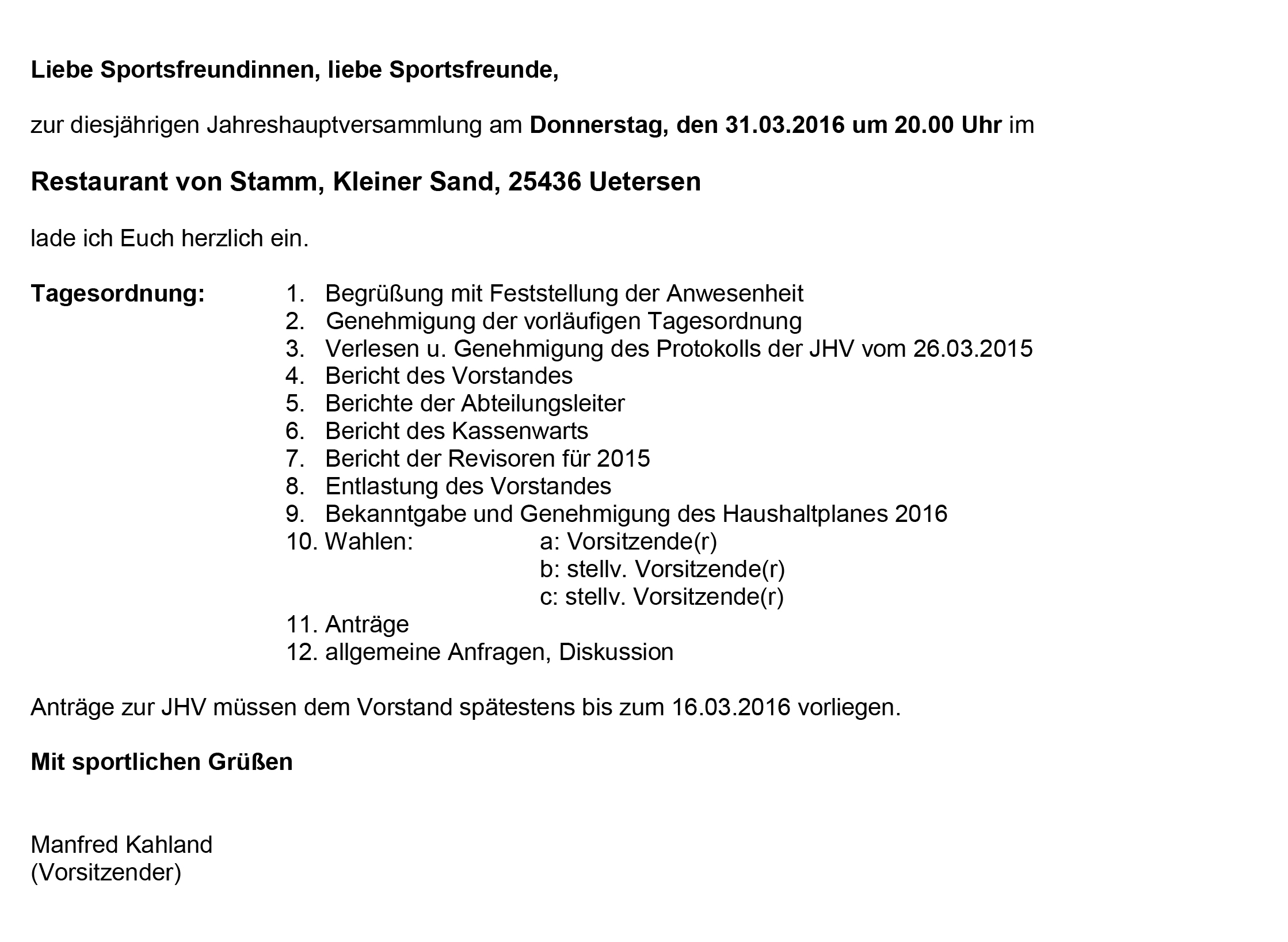 Einladung JHV 2016