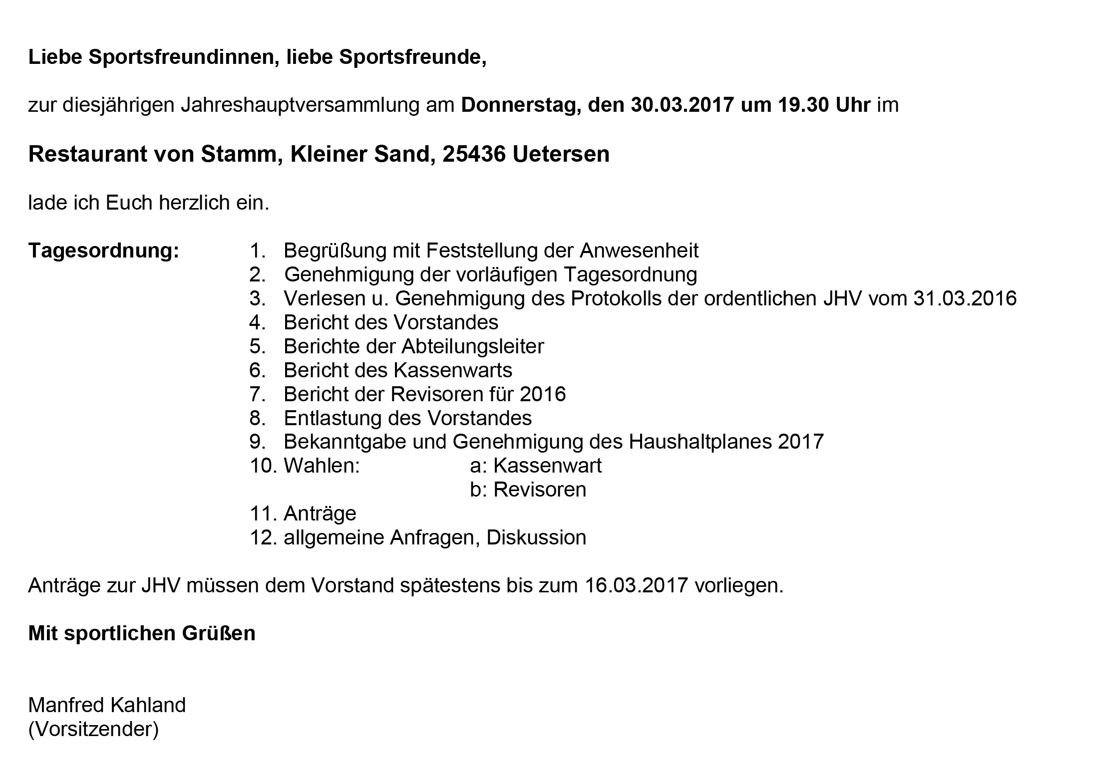 Einladungzur Jahreshauptversammlung USG 2017