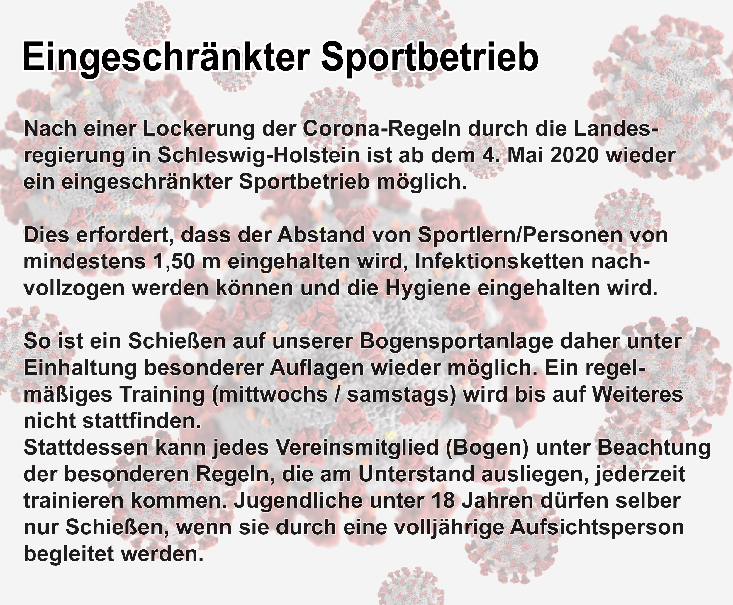 eingechränkter Sportbetrieb ab 4. Mai 2020