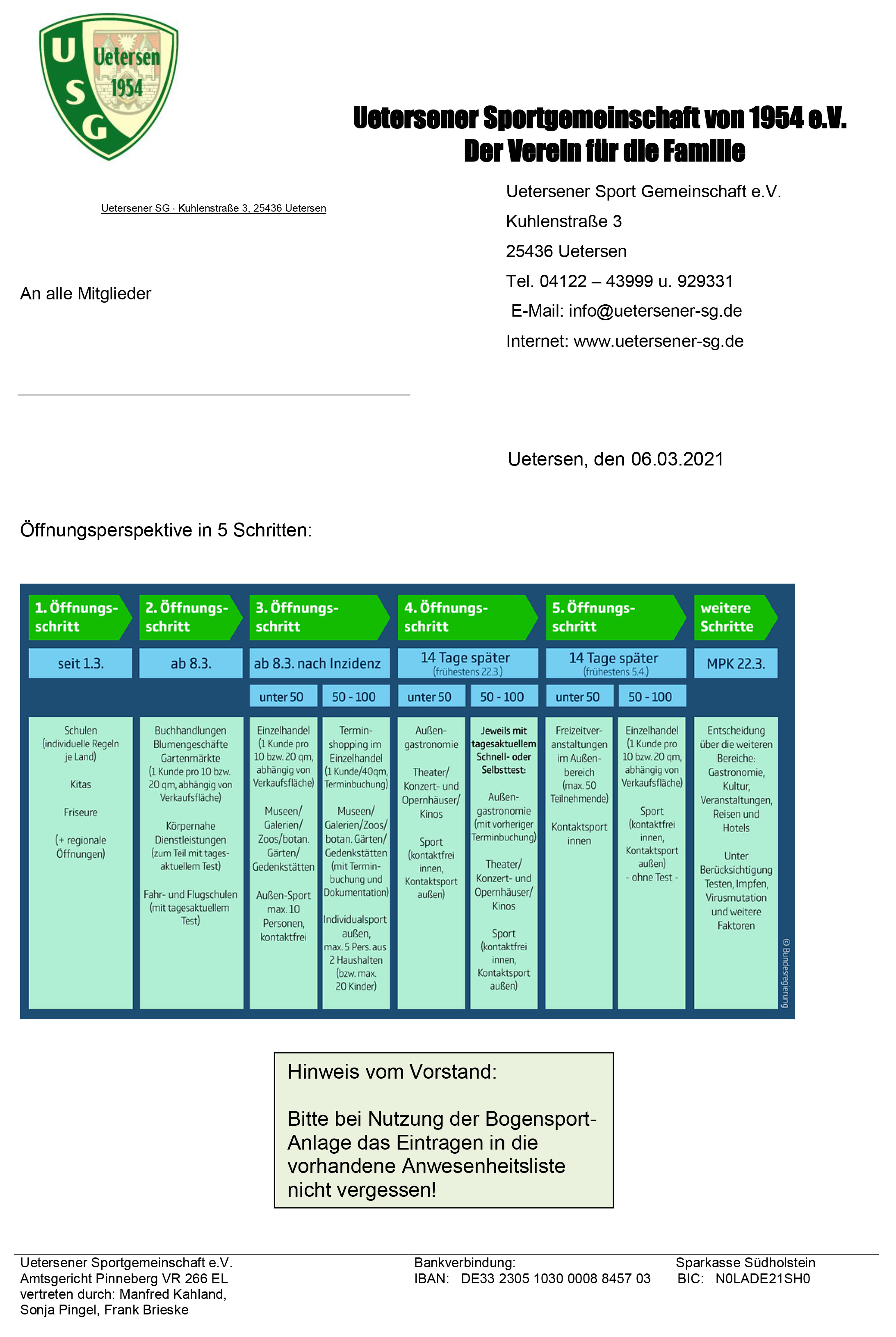 Öffnung der Sportanlagen ab 8. März 2021