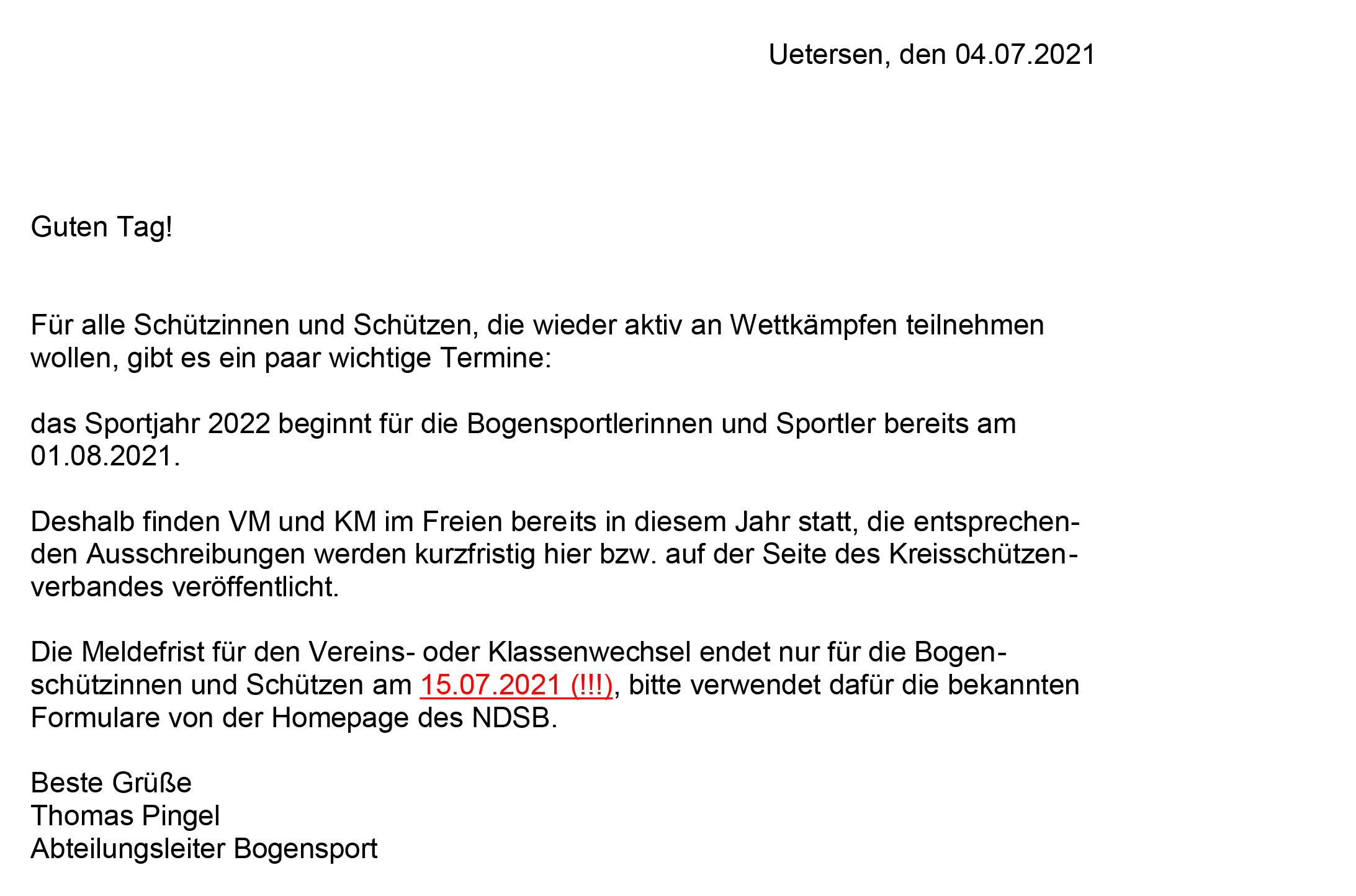 Info zum Bogen-Sportjahr 2022